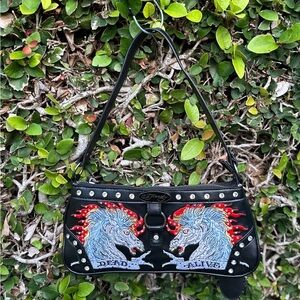 Y2K Ed Hardy Dead or Alive Rhinestone Shoulder Bag Black NWT
